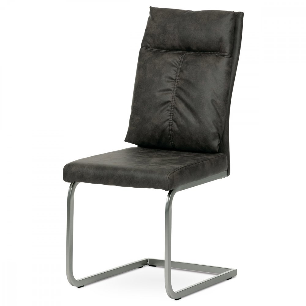 AUTRONIC DCH-459 GREY3 Jedálenská stolička, sivá látka v dekore vintage kože, kovová podnož, brúsený nikel