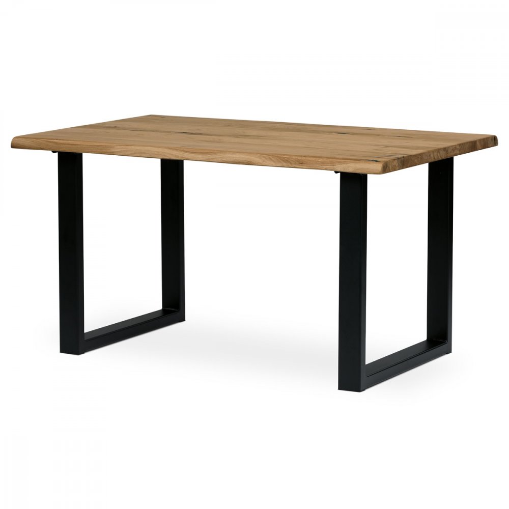 AUTRONIC DS-U140 DUB Stůl jídelní, 140x90x75 cm, masiv dub, kovová noha ve tvaru písmene \