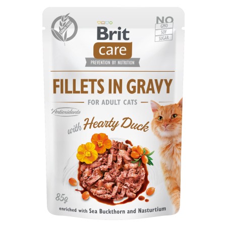 BRIT CARE CAT FILLETS IN GRAVY HEARTY DUCK 85G