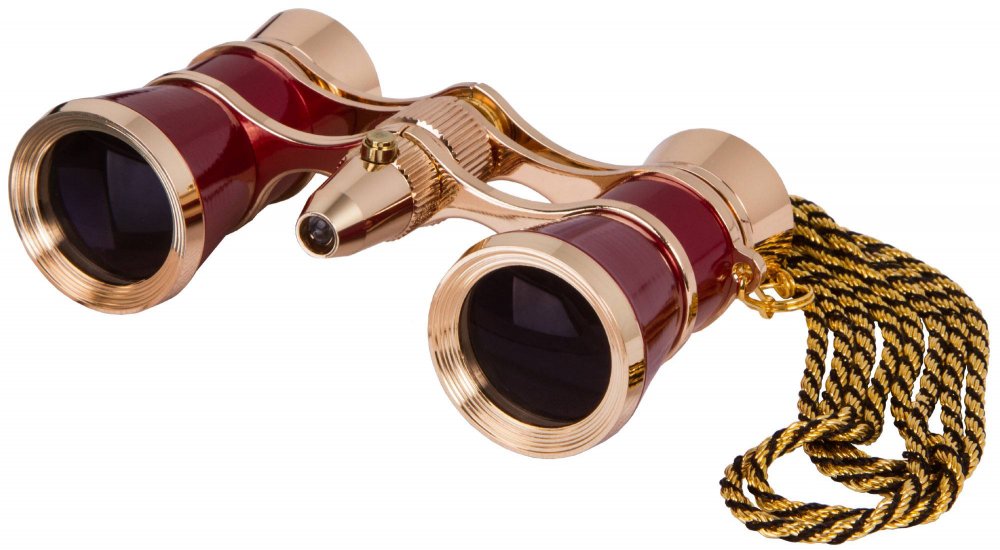 Levenhuk Broadway 325F Opera Glasses (red, with LED light and chain) (Red)