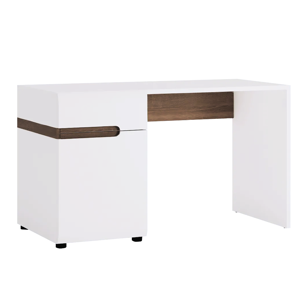 KONDELA PC stôl, biela extra vysoký lesk HG/dub sonoma tmavý truflový, LYNATET TYP 80