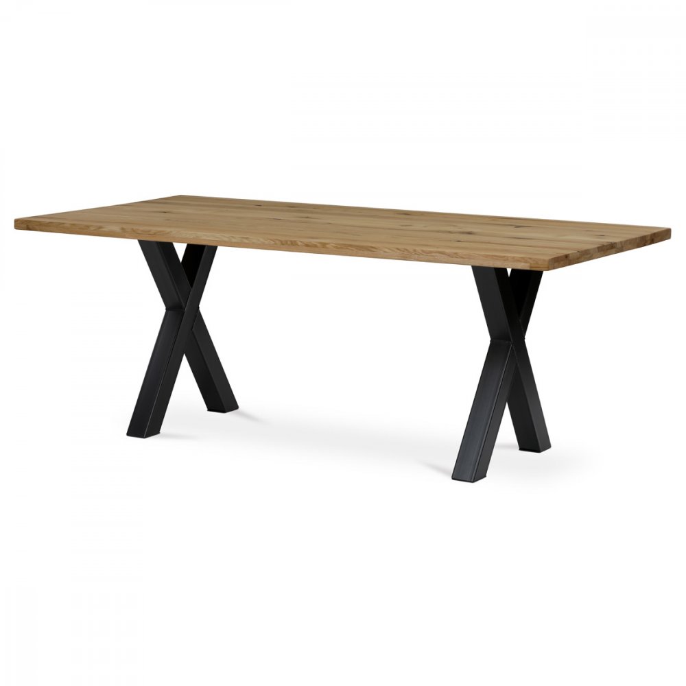 AUTRONIC DS-X200 DUB Stůl jídelní, 200x100x75 cm,masiv dub, kovová noha ve tvaru písmene\