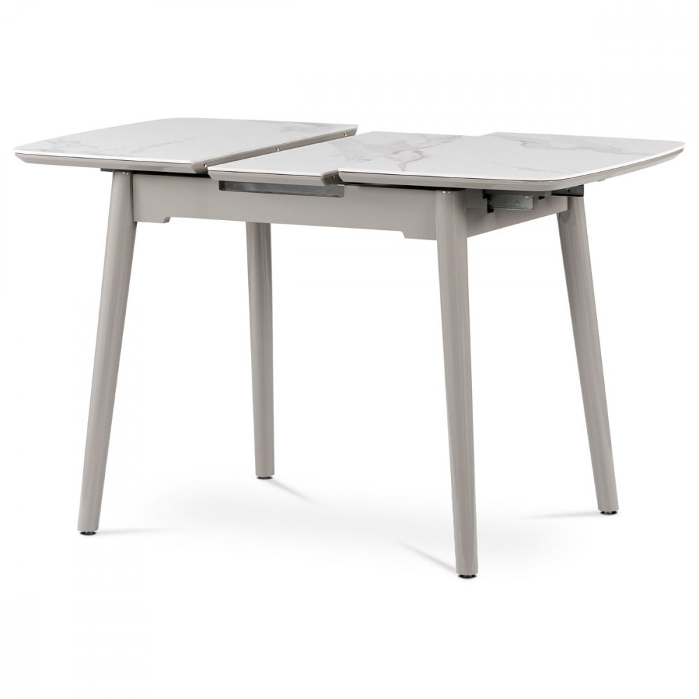 AUTRONIC HT-401M WT Jedálenský stôl 110+30x75 cm, keramická doska biely mramor, masív, sivý vysoký lesk