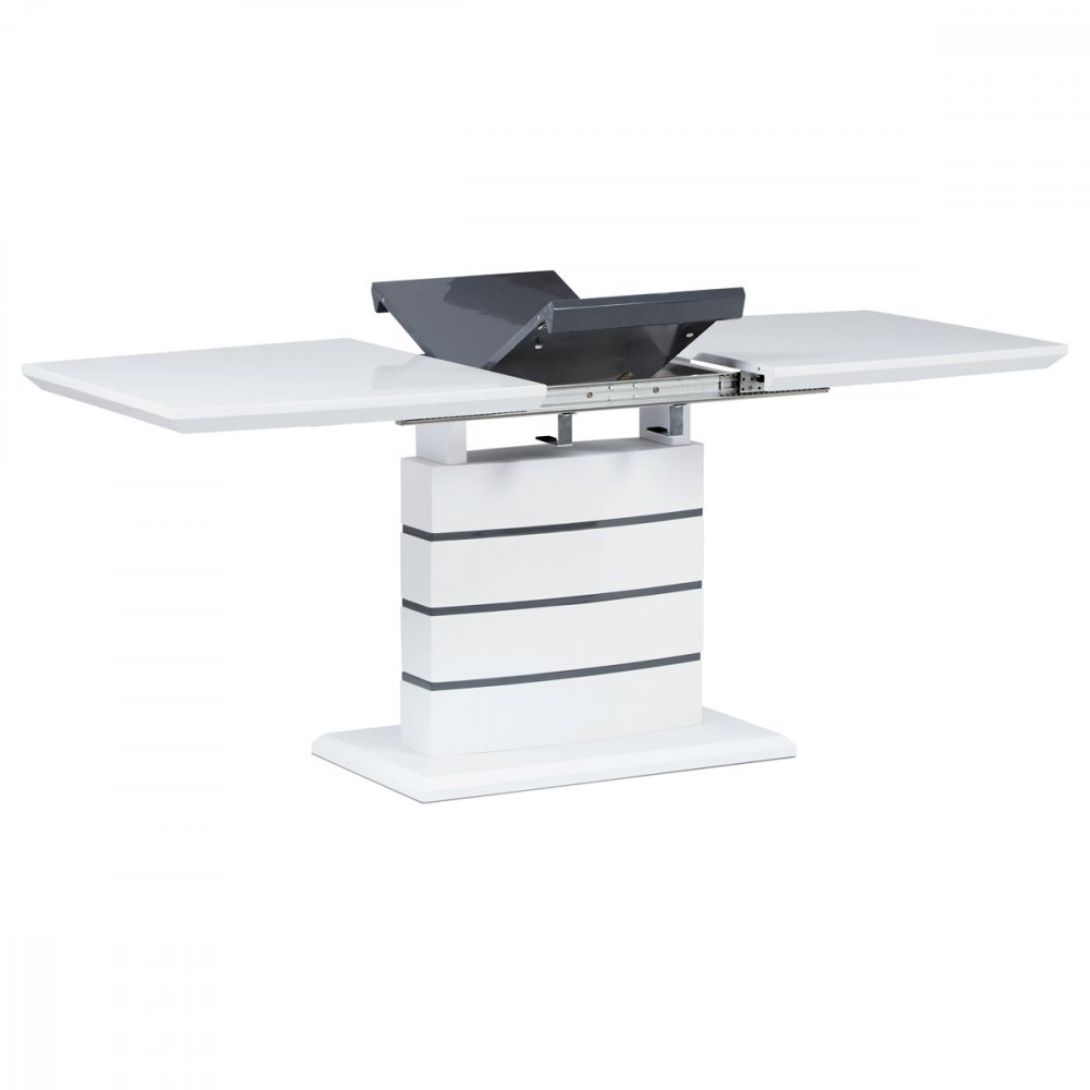 AUTRONIC HT-410 WT jedálenský stôl rozkl. 140+40x80, MDF vysoký lesk biela/sivá