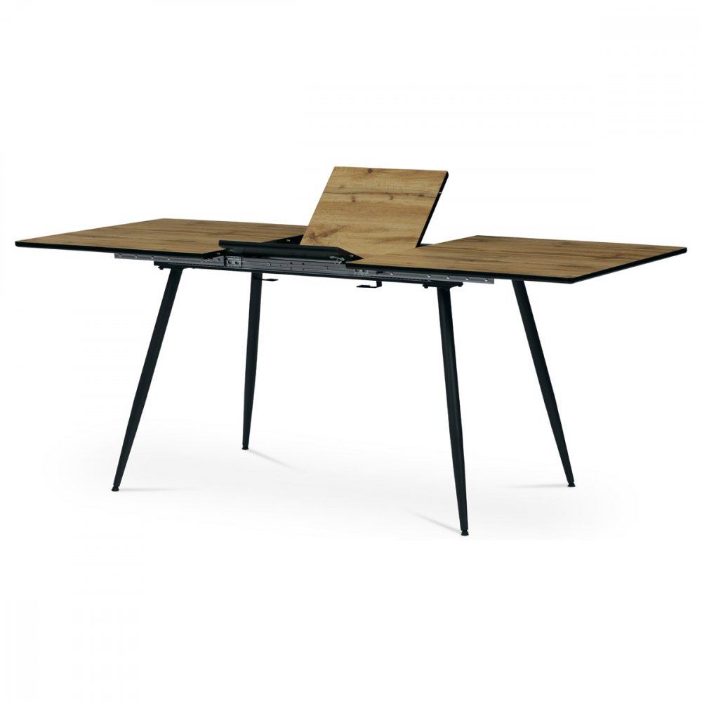 AUTRONIC HT-921 OAK Jídelní stůl, 140+40x80x76 cm, MDF deska, 3D dekor divoký dub, kov, černý lak