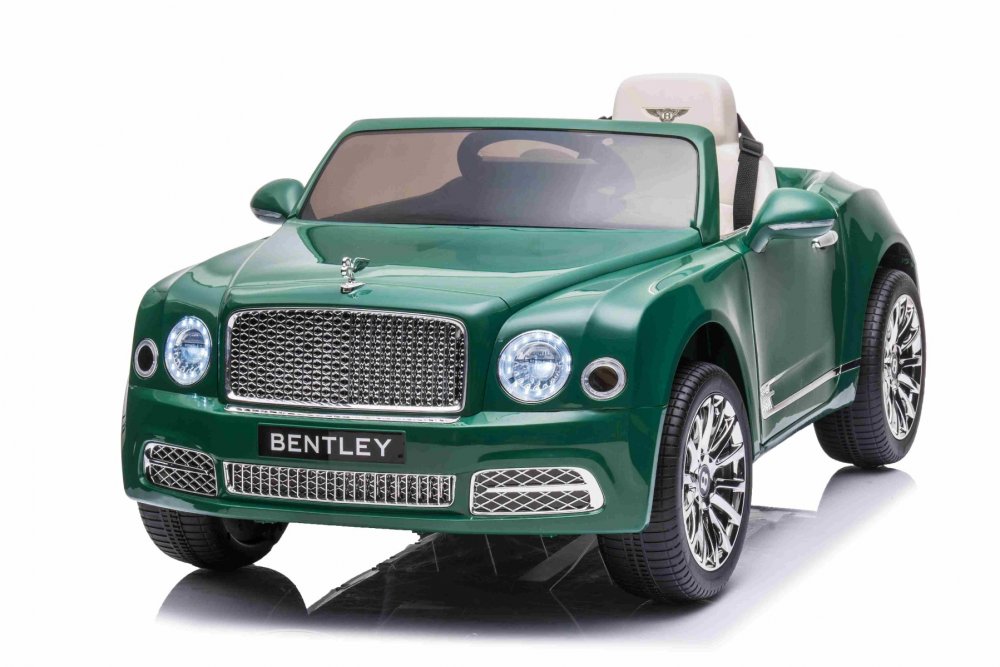Elektrické autíčko Bentley Mulsanne 12V, zelené, Koženkové sedadlo, 2,4 GHz diaľkové ovládanie, Eva kolesá, USB/Aux Vstup, Odpruženie, 12V/7Ah batéria, LED Svetlá, Mäkké EVA kolesá,