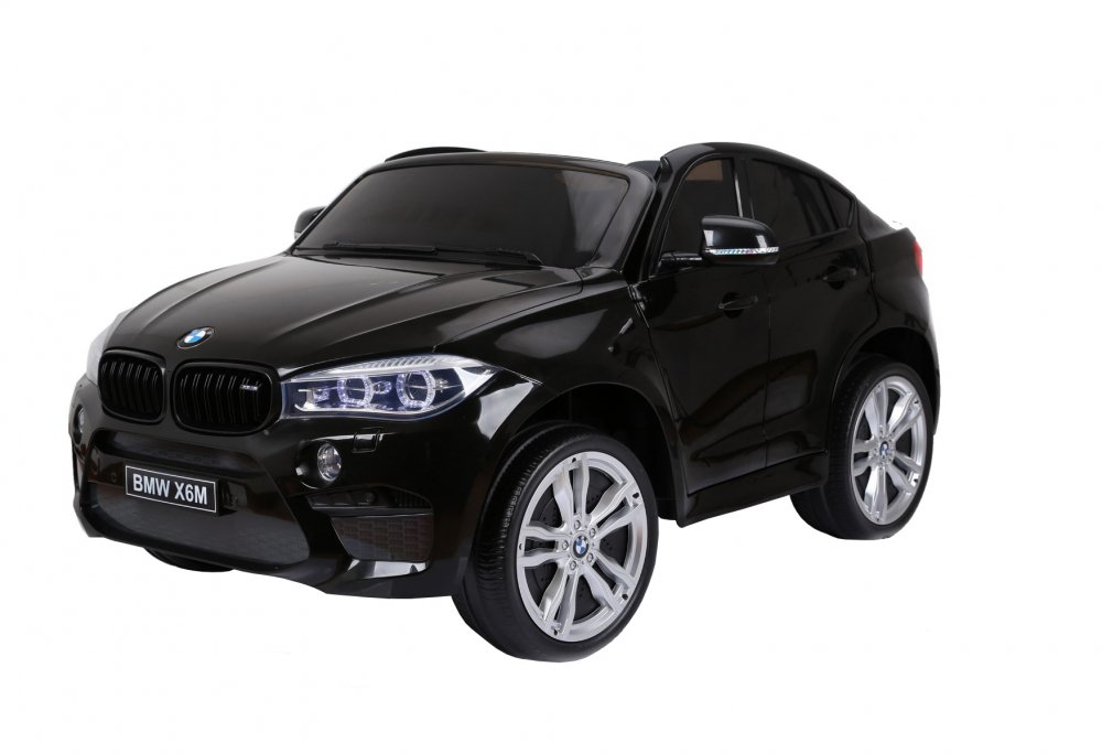 Elektrické autíčko BMW X6 M, 2 miestne, 2x 120 W motor, 12V, elektrická brzda, 2,4 GHz diaľkové ovládanie, otváracie dvere, EVA kolesá, koženkové sedadlo, 2X MOTOR, čierne, ORGINAL