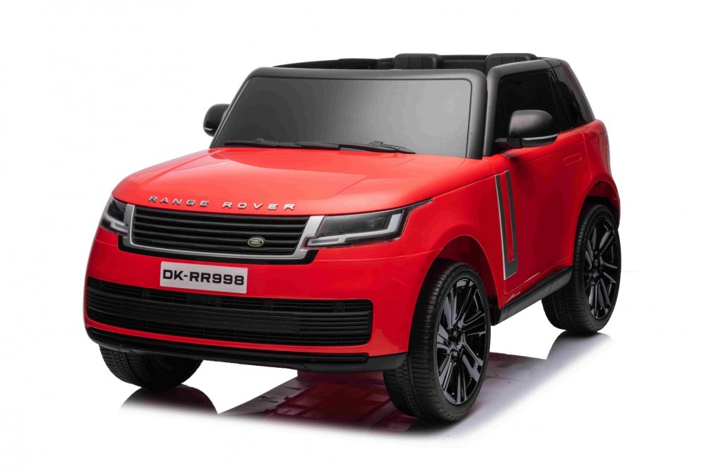 Elektrické autíčko Range Rover model 2023, Dvojmiestne, červené, Koženkové sedadlá, Rádio so vstupom USB, Zadný Pohon s odpružením, 12V7AH Batéria, EVA kolesá, Kľúčové trojpolohové