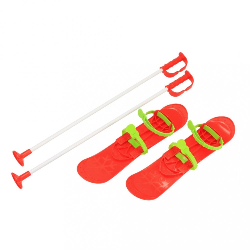 Detské lyže s viazaním a palicami Baby Mix BIG FOOT 42 cm červené