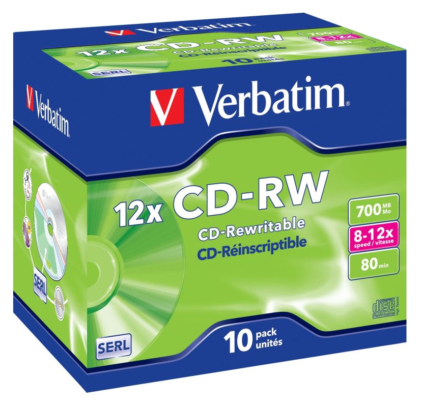 CD-RW Verbatim 80 min. 8-12x jewel box, 10ks/pack