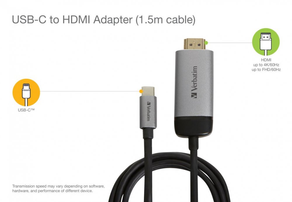 Verbatim adaptér USB-C 3.1 GEN 1 na HDMI 4K(M), 150 cm kabel
