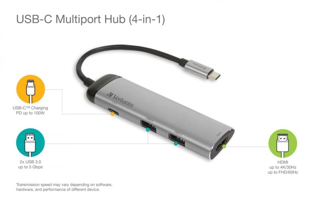 Verbatim USB-C dokovací stanice na USB-C 3.1, 2x USB-A 3.0 a HDMI