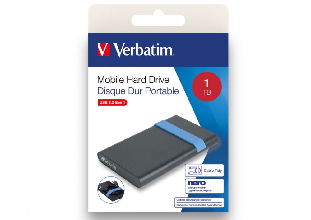 HDD 2.5" 1TB USB USB 3.2 Gen 1, recertifikovaný pevný disk, Verbatim
