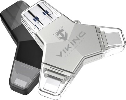 Viking USB Flash disk 3.0 4v1 s koncovkou Lightning/Micro USB/USB/USB-C, 128 GB, černá
