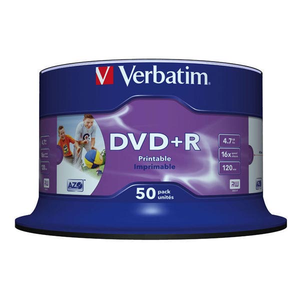 Verbatim DVD+R, Wide Inkjet Printable No ID Brand, 43512, 4.7GB, 16x, spindle, 50-pack, 12cm, pre archiváciu dát