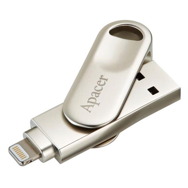 Apacer USB flash disk OTG, USB 3.0, 32GB, AH790, strieborný, AP32GAH790S-1, USB A / Lightning, s otočnou krytkou