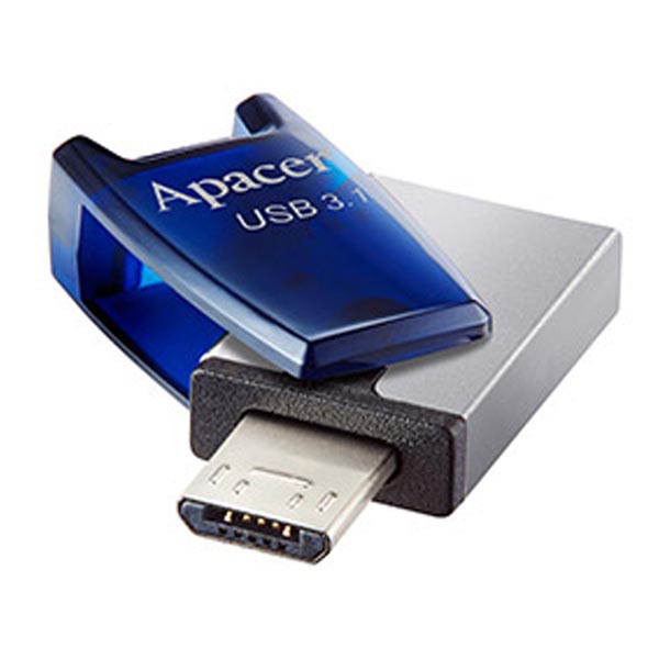 Apacer USB flash disk OTG, USB 3.0, 64GB, AH179, modrý, AP64GAH179U-1, USB A / USB Micro B, s otočnou krytkou