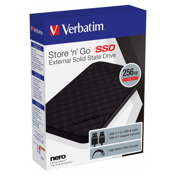 SSD Verbatim 2.5", USB 3.2 Gen 1, 256GB, GB, Store N Go, 53249, USB-A/Micro-B, obsahuje adaptér USB-A na USB-C(TM)