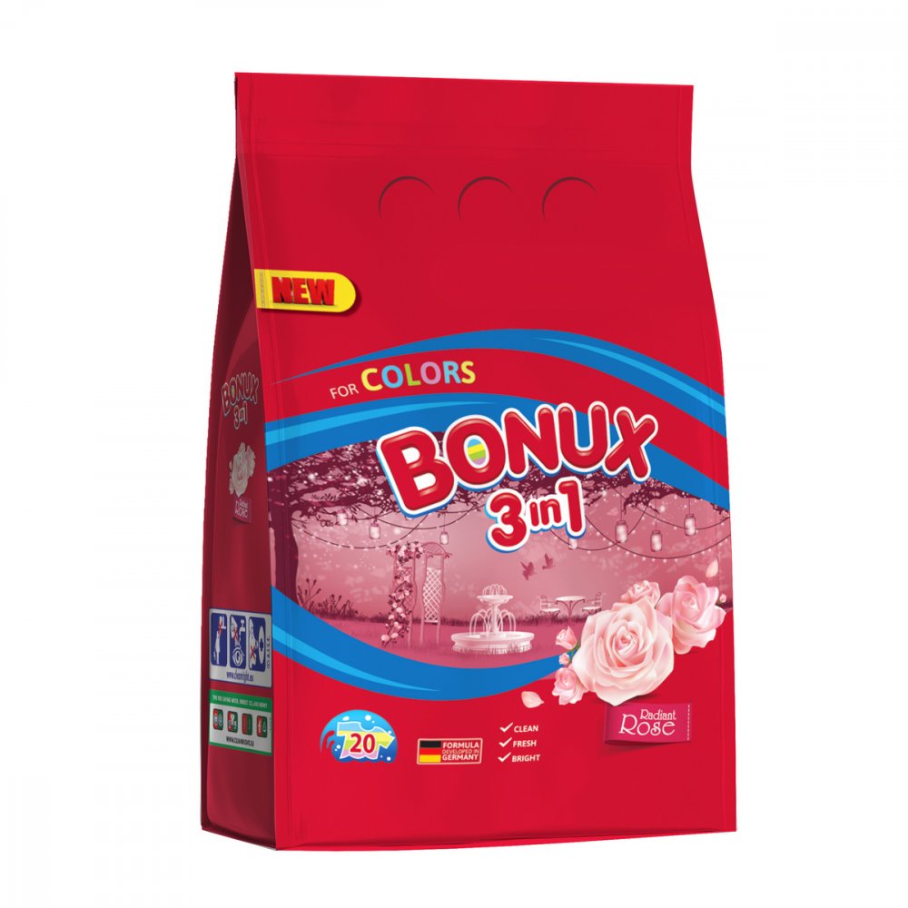 Bonux Color Radiant Rose 3v1 prací prášek na barevné prádlo 20 PD 1,5 kg