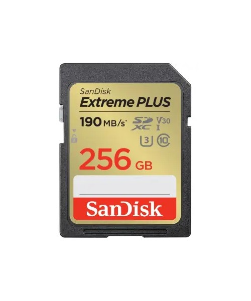 SANDISK EXTREME PLUS 256 GB SDXC MEM. CARD 190 MB/S & 130 MB/S, UHS-I, CLASS 10, U3, V30