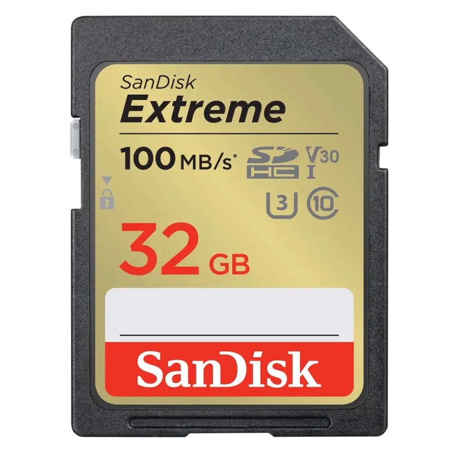 SANDISK EXTREME 32GB MEMORY CARD UP TO 100MB/S, UHS-I, CLASS 10, U3, V30