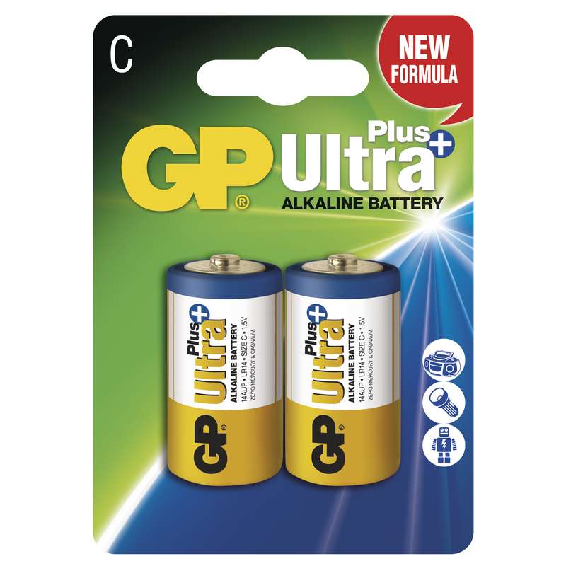 Alkalická batéria typ C, GP Ultra Plus, 2 kusy