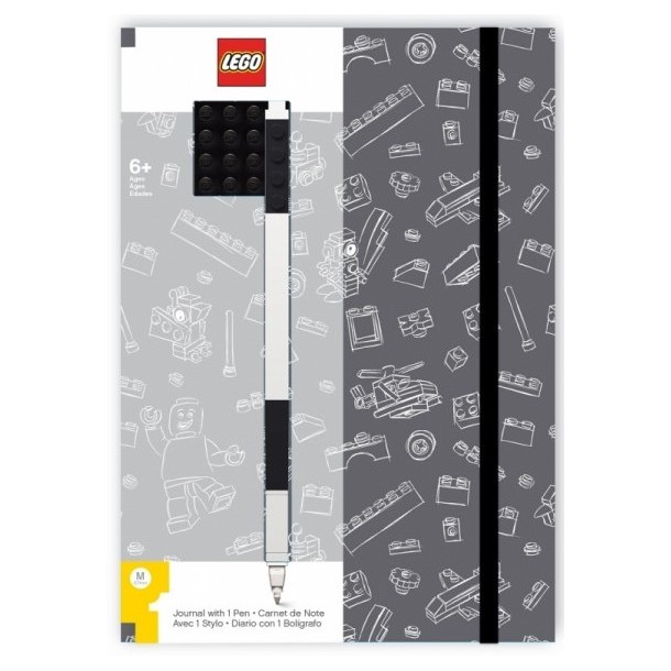 VÝPREDAJ - LEGO Stationery Zápisník A5 s čiernym perom - šedý, čierna doštička 4x4