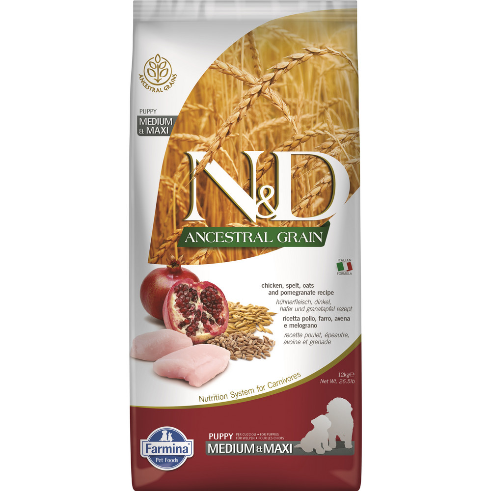 N & D Dog Low Grain Puppy Medium&Maxi Chicken & Pomegranate 12 kg