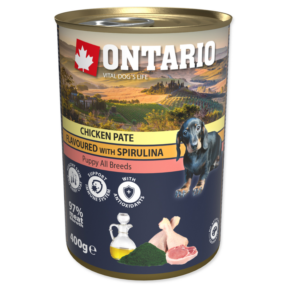 ONTARIO KONZERVA PUPPY CHICKEN PATE FLAVOURED WITH SPIRULINA & SALMON OIL, 400G