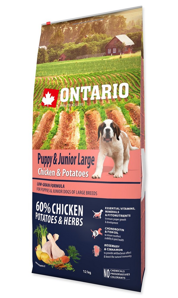 ONTARIO PUPPY AND JUNIOR LARGE CHICKEN AND POTATOES AND HERBS (12KG)