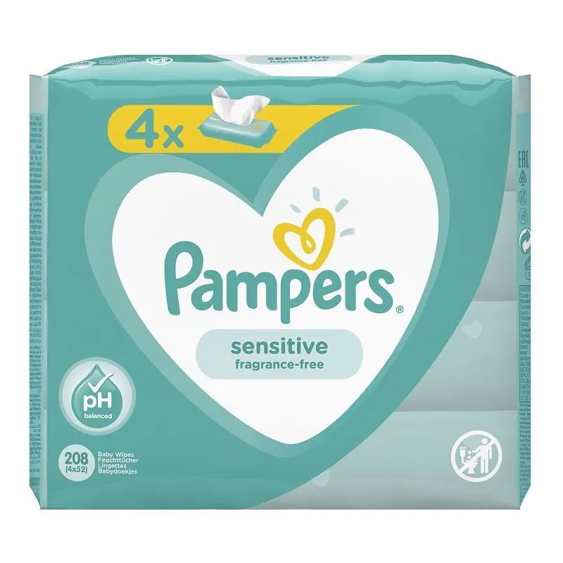 PAMPERS WIPES 208KS (4X52) SENSITIVE