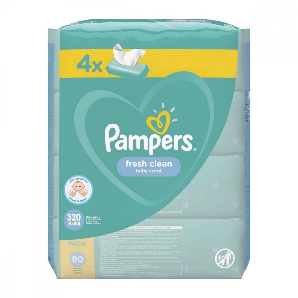 PAMPERS WIPES 320KS (4X80) FRESH CLEAN