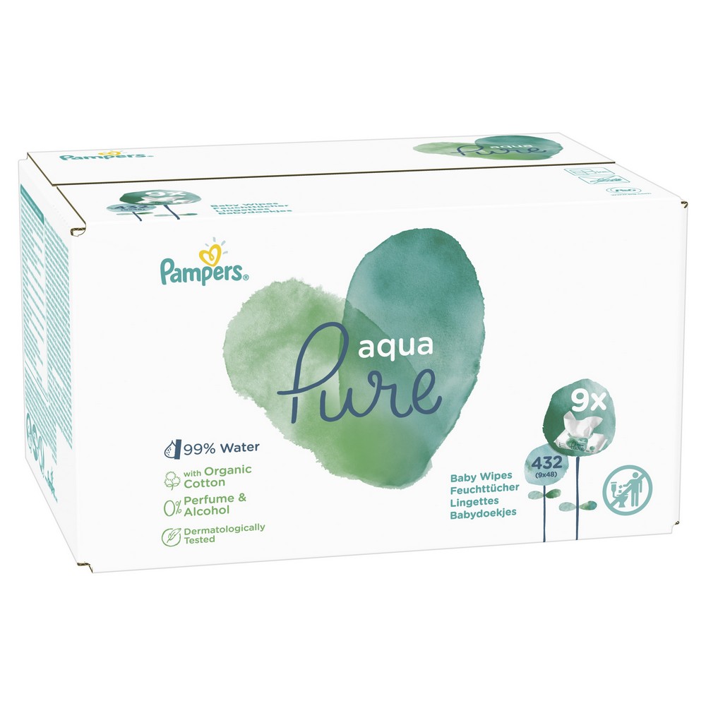Pampers Aqua Pure detské čistiace utierky 9 x 48 ks