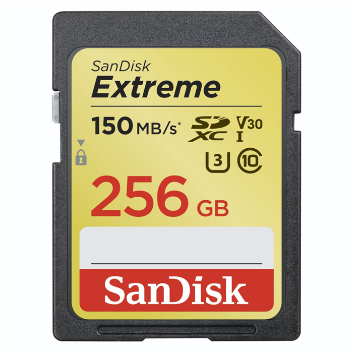 SANDISK EXTREME 256 GB SDXC MEMORY CARD 150 MB/S, SDSDXV5-256G-GNCIN
