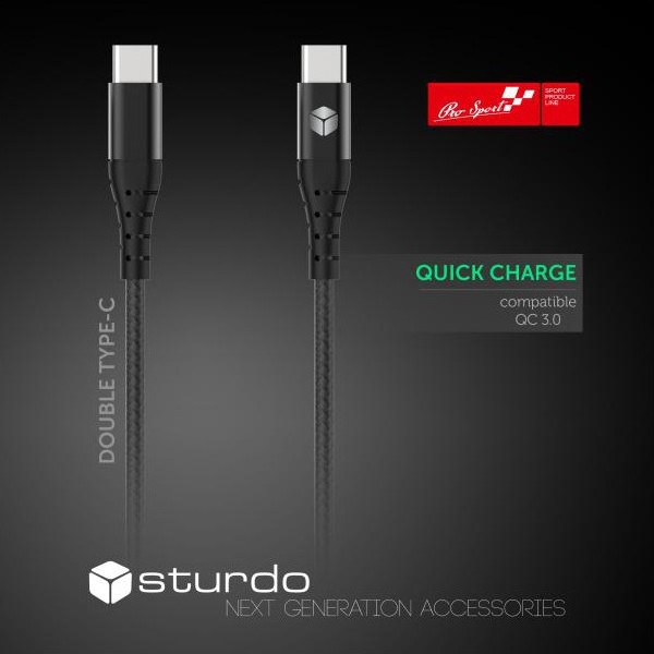 Dátový kábel Sturdo dátový kábel USB-C/USB-C 1 m čierny