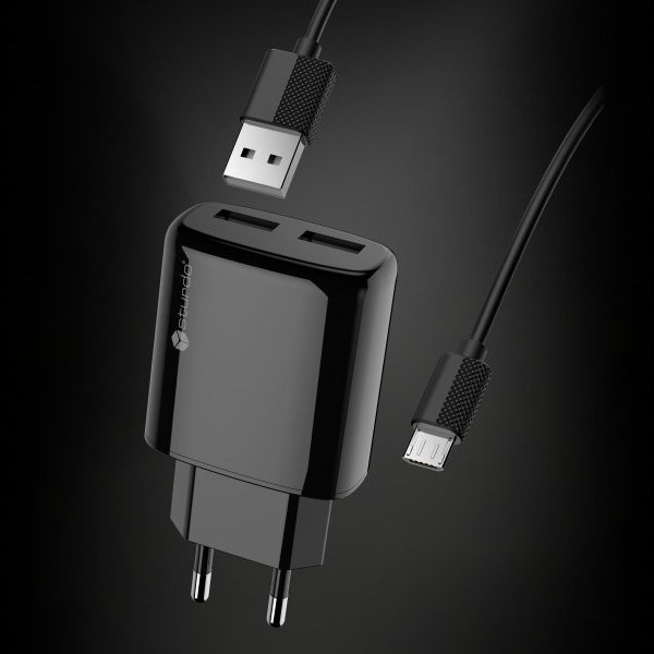 Sieťový nabíjací adaptér s káblom Sturdo 2xUSB, 2A, čierny