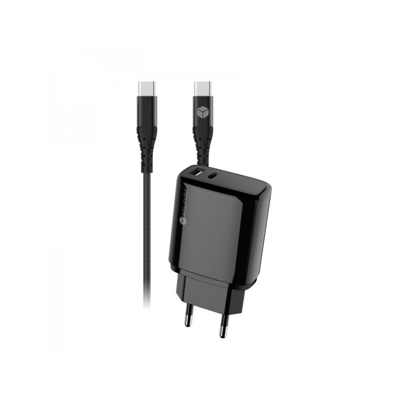 Nabíjačka Sturdo 2A USB a USB-C + Kábel USB-C Quick Charge Čierna