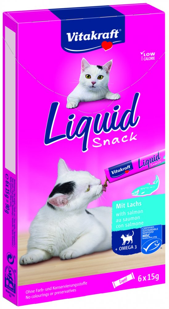 Vitakraft Cat Liquid-snack s lososem + omega 3 6 x 15 g
