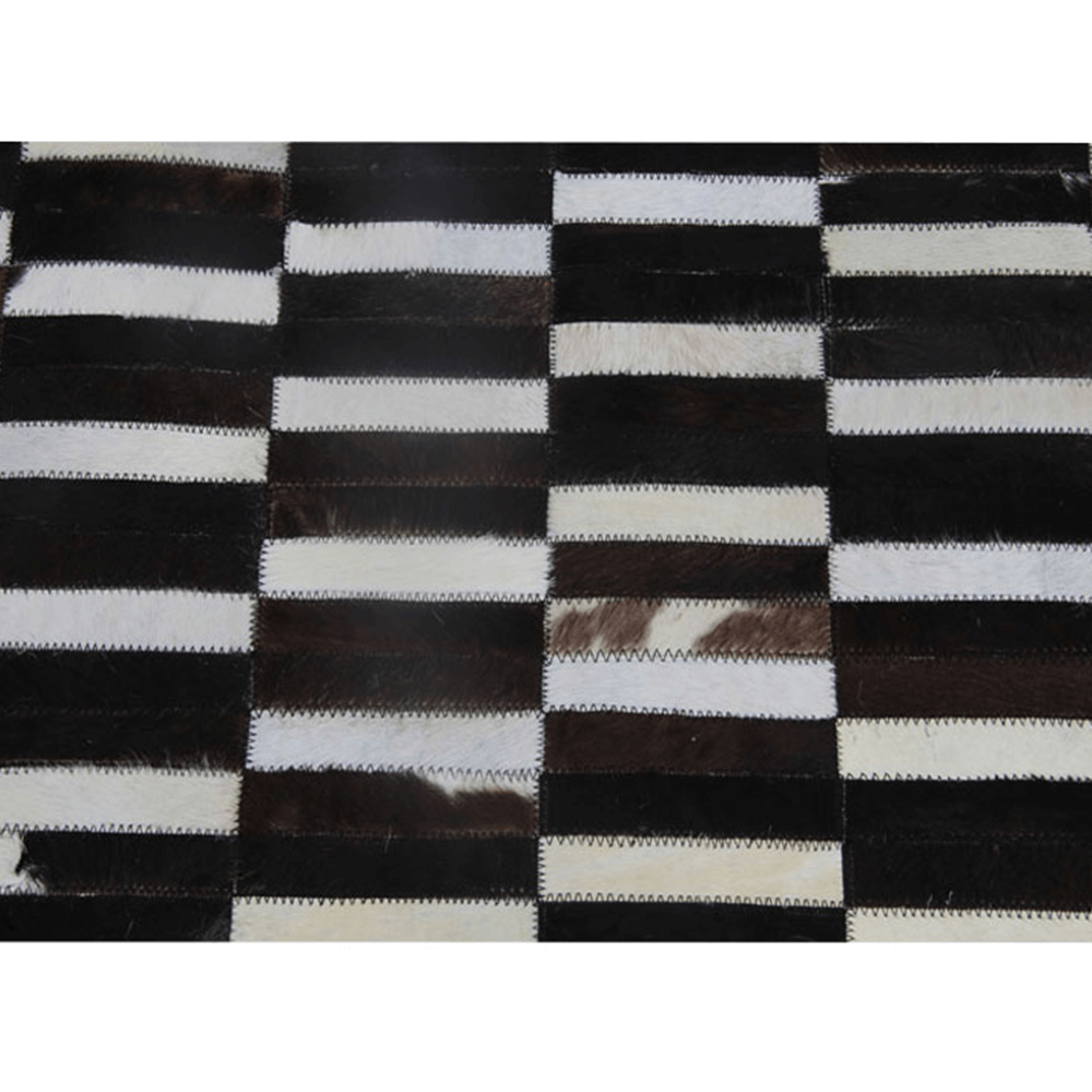KONDELA Luxusný kožený koberec,  hnedá/čierna/biela, patchwork, 69x140, KOŽA TYP 6