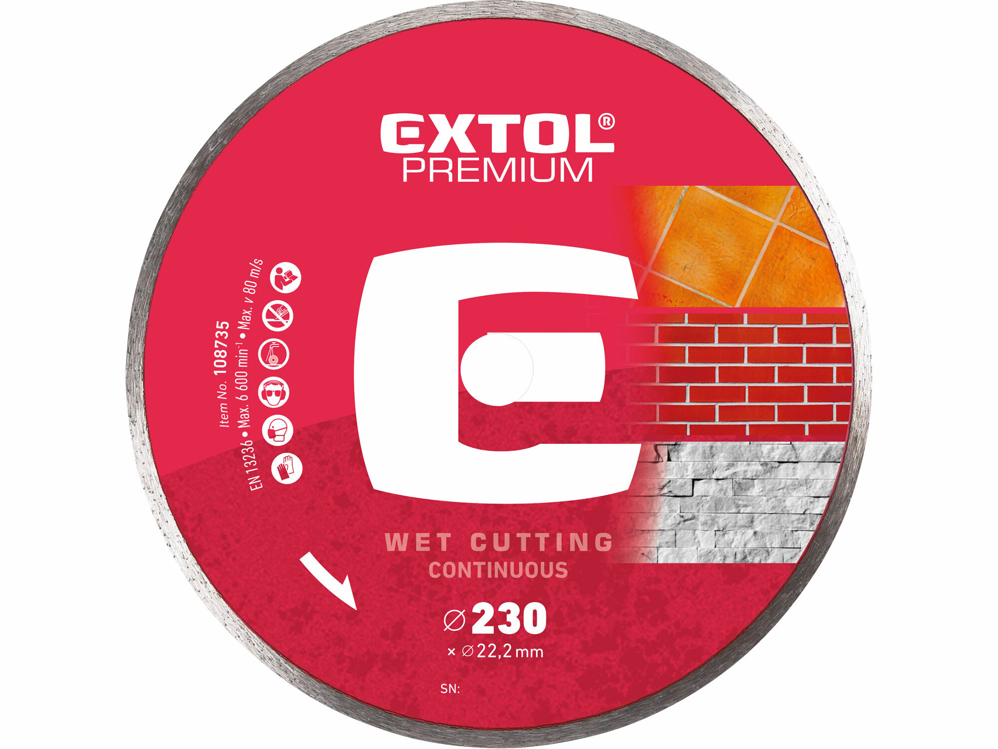 EXTOL Kotúč rezný diamantový plný, 230mm