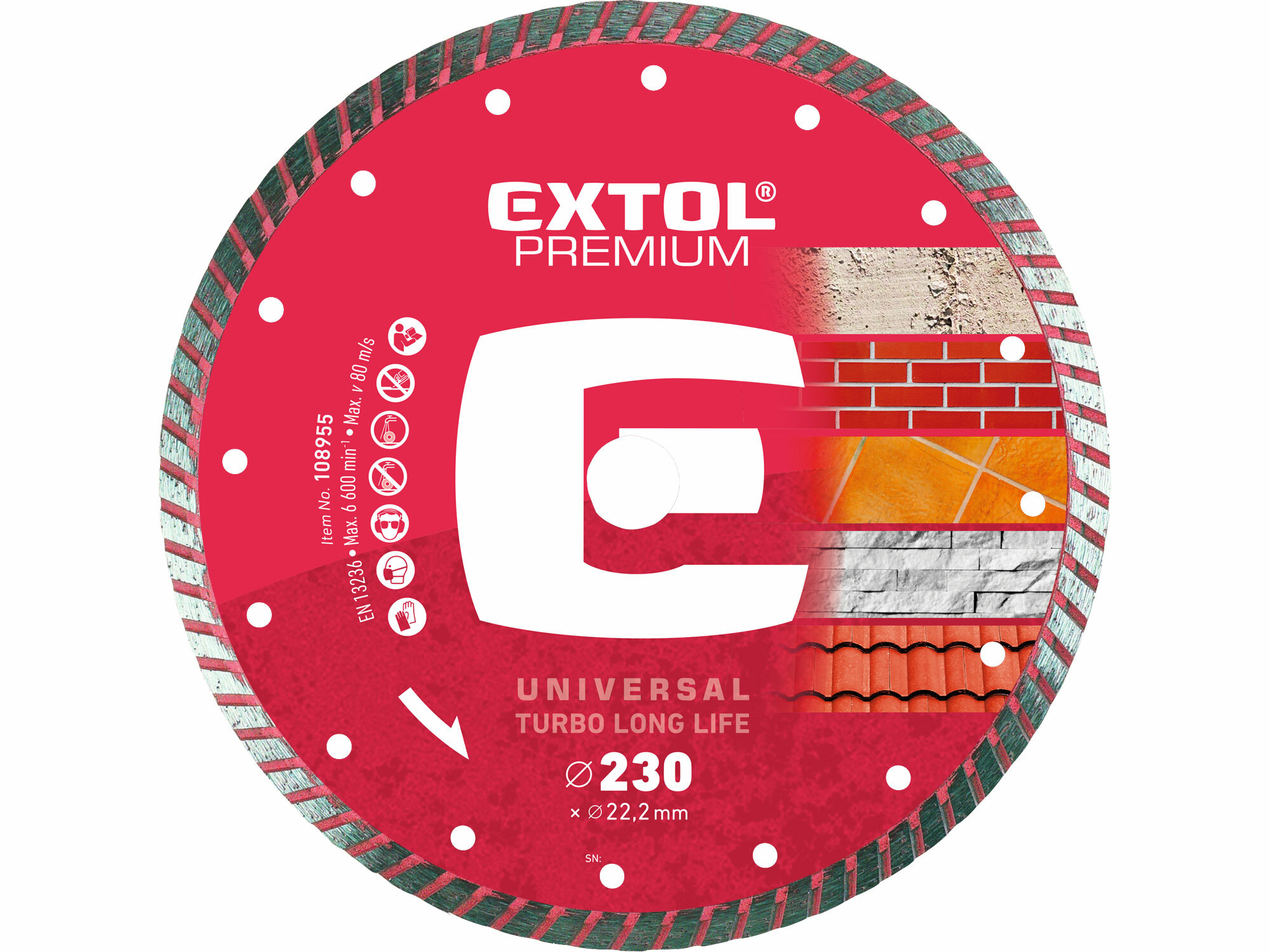 EXTOL Kotúč rezný diamantový Turbo Long Life, 230mm