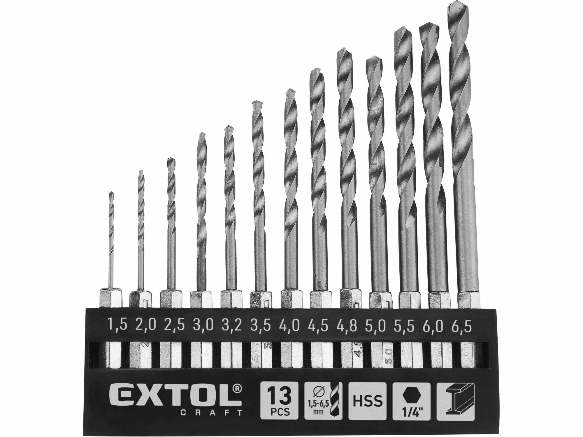 EXTOL Sada vrtákov do kovu 1,5-6,5mm s 1/4" šesťhranným úchytom