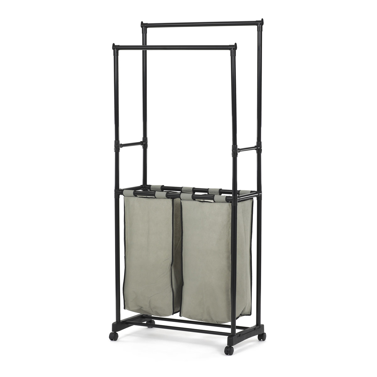 AUTRONIC GD-176 BK Věšák dvouramenný s košem na prádlo, černý plast.