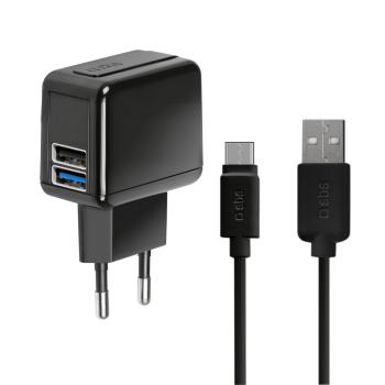 SBS TEKITTRAVC2U2A CESTOVNA NABIJACIA SADA 2X USB, USB/USB-C, QUICK CHARGE, 2100 MA, CIERNA