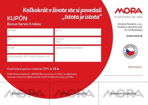 MORA KUPON BONUS- BEZPLATNY SERVIS 5 ROKOV