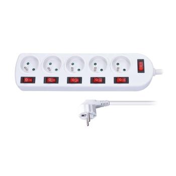 SOLIGHT PP143 PREDLZOVACI PRIVOD, 5 ZASUVIEK, BIELY, 6X VYPINAC, 2M