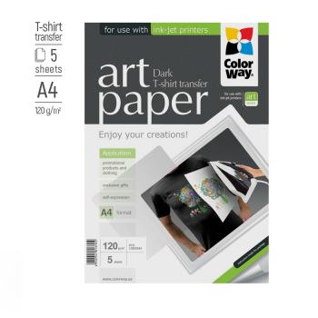 COLORWAY NAZEHLOVACI PAPIER NA TMAVY TEXTIL 120G/M, A4, 5KS, PTD120005A4
