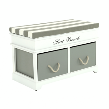 KONDELA Lavica s vankúšom, 2 šuplíky, biela/sivá, SEAT BENCH 2 NEW