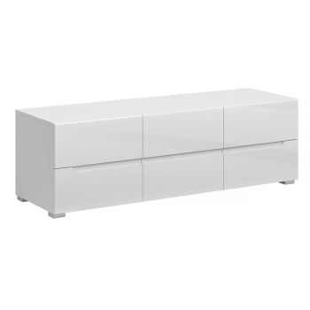 KONDELA JOLK RTV STOLIK 6S/140, BIELA/BIELY EXTRA VYSOKY LESK HG