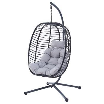 AUTRONIC AZ-V1289 GREY Zahradní závěsné křeslo, výplet antracit umělý ratan, potah šedá látka